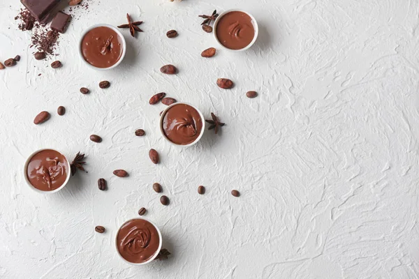 Bowls Molten Chocolate Light Background — Stock Photo, Image
