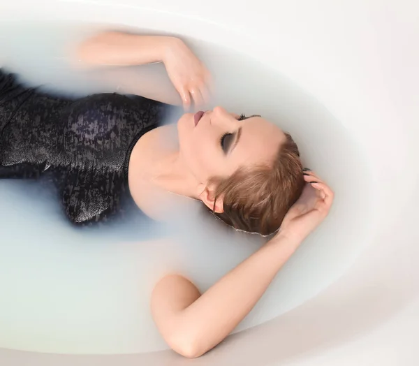 Attractive Young Woman Underwear Taking Bath — Stock Photo, Image