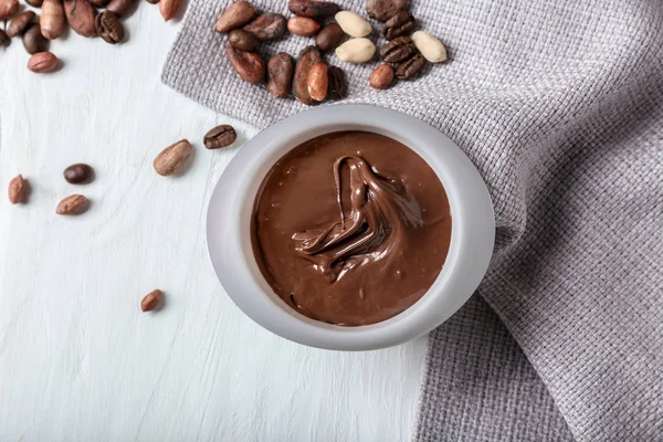 Bowl Molten Chocolate Wooden Table — Stock Photo, Image