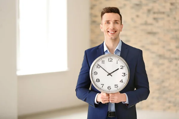 Successful Businessman Clock Indoors Time Management Concept — Stock Photo, Image