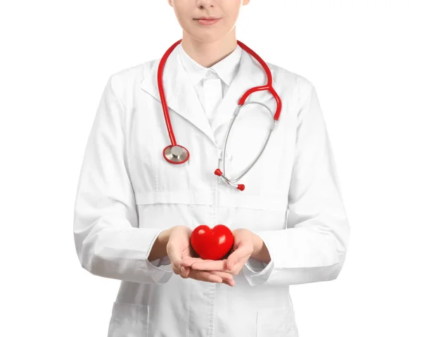 Lekarka Czerwonym Sercem Białym Tle — Zdjęcie stockowe