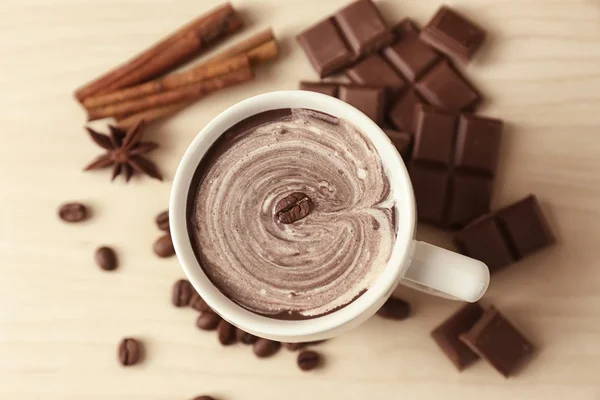 Copa Chocolate Caliente Sobre Fondo Color — Foto de Stock