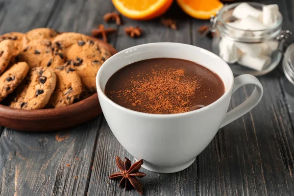 Cup Hot Chocolate Wooden Table — Stock Photo, Image