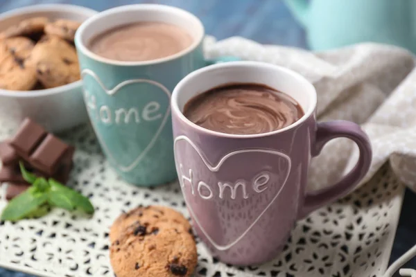 Mugs Hot Chocolate Tray — Stock Photo, Image