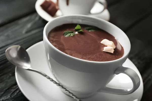 Kopje Warme Chocolademelk Houten Tafel — Stockfoto