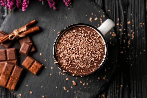 Cup Hot Chocolate Slate Plate — Stock Photo, Image