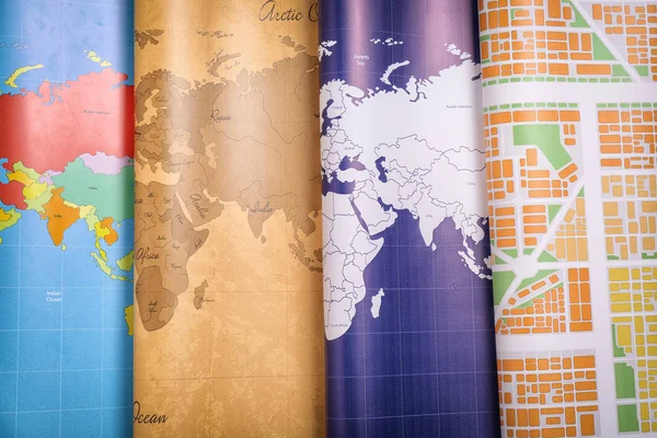 Diferentes Mapas Del Mundo Primer Plano Concepto Viaje — Foto de Stock