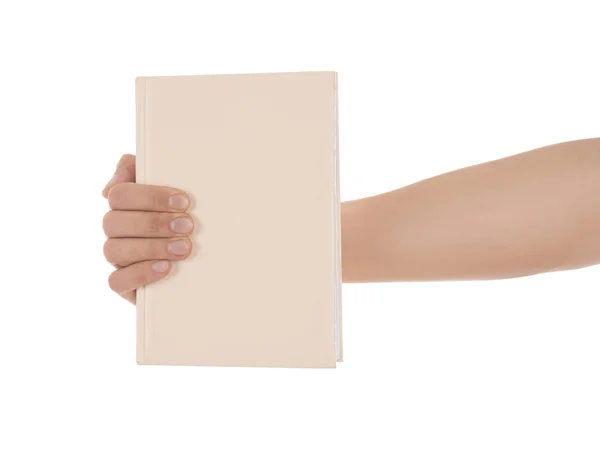 Mano Maschile Con Libro Sfondo Bianco — Foto Stock