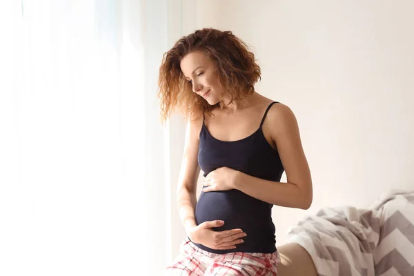 Morning Beautiful Pregnant Woman Home — Stock Photo, Image