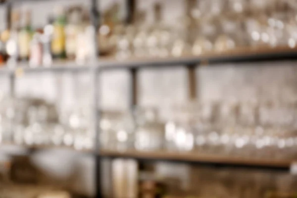 Blurred View Glassware Shelves Modern Bar — Stock Photo, Image