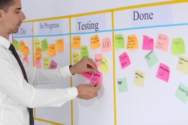 Adamın yanına scrum görev kurulu Office çıkartmaları ile