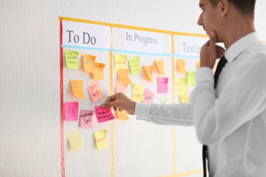 Scrum görev kurulu Office yakınındaki etiketi ile adam