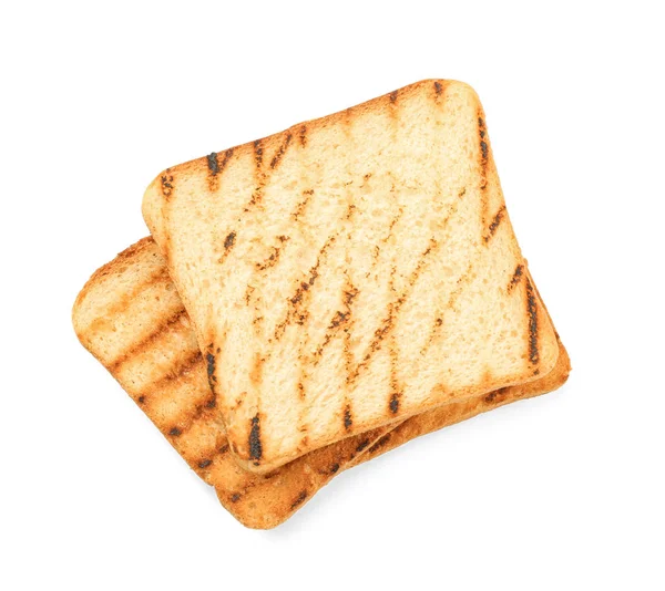 Lekker Geroosterd Brood Witte Achtergrond Bovenaanzicht — Stockfoto