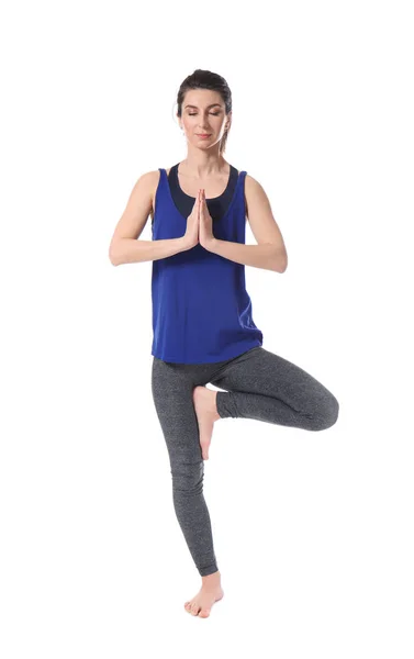 Young Woman Practicing Yoga White Background — Stock Photo, Image