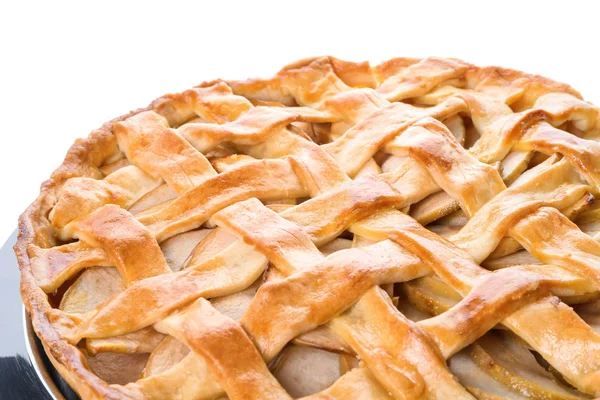 Lekkere Zelfgemaakte Appeltaart Witte Achtergrond Close — Stockfoto