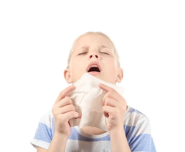 Κοριτσάκι Μύτη Υαλοκαθαριστήρες Άσπρο Φόντο Αλλεργία Έννοια — Φωτογραφία Αρχείου