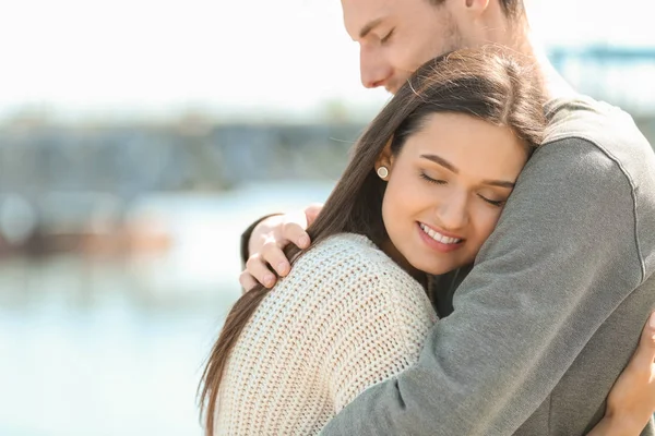 Portrait Cute Lovely Couple Outdoors — Stock Photo, Image