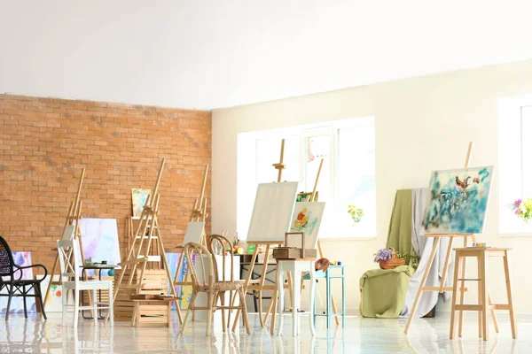 Interior Del Taller Artista Preparado Para Clases Pintura —  Fotos de Stock