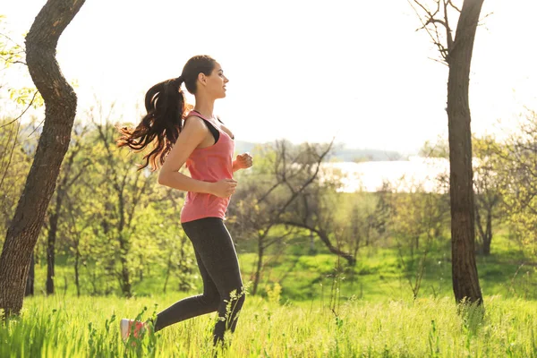 Sporty Young Woman Running Park — Stock Photo, Image