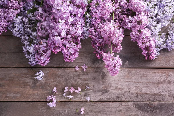Beautiful Blossoming Lilac Wooden Background — Stock Photo, Image