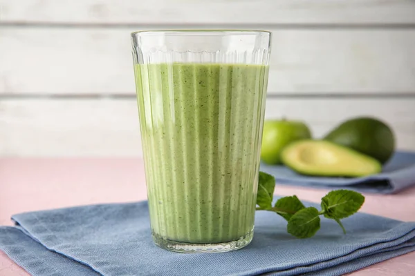 Glass Tasty Avocado Smoothie Table — Stock Photo, Image