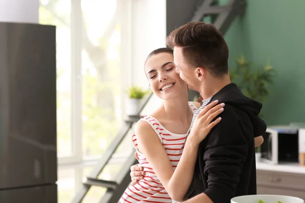 Young Lovely Couple Kitchen — Stock Photo, Image