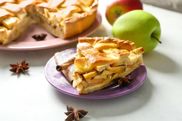 Plate Piece Delicious Apple Pie Table — Stock Photo, Image