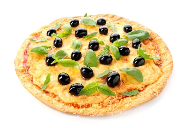 Вкусная Пицца Оливками Белом Фоне — стоковое фото
