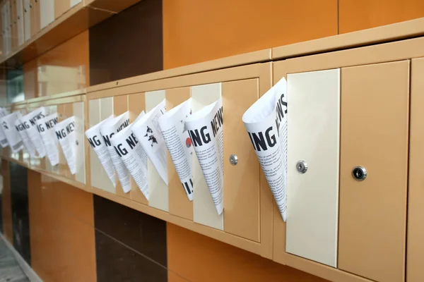 Many Mailboxes Newspapers Indoors — Stock Photo, Image