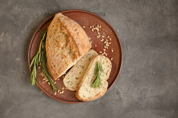 Plate Fresh Sliced Tasty Bread Table — Stock Photo, Image
