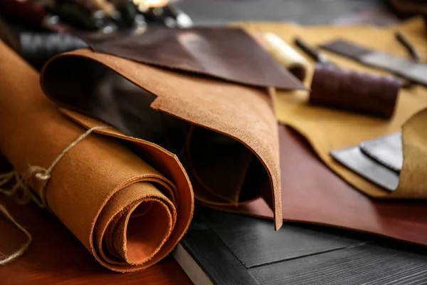 Pieces Leather Table — Stock Photo, Image