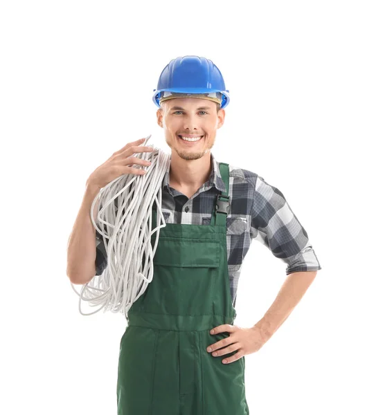 Junger Elektriker in leerer Wohnung — Stockfoto