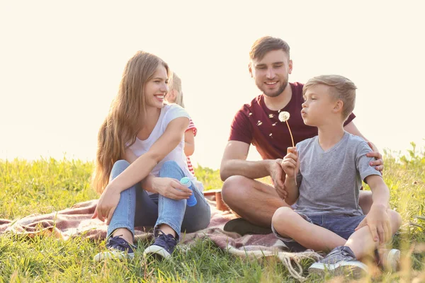 Happy Family Taking Rest Summer Picnic — Stock Photo, Image