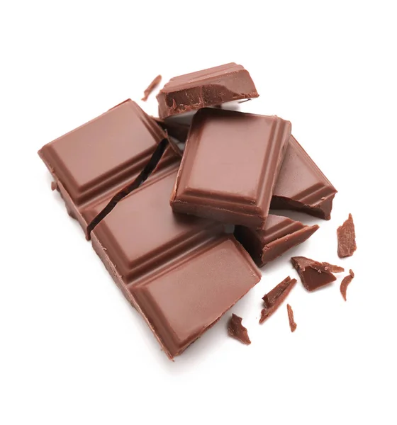 Смачні Шматочки Молочного Шоколаду Білому Тлі — стокове фото
