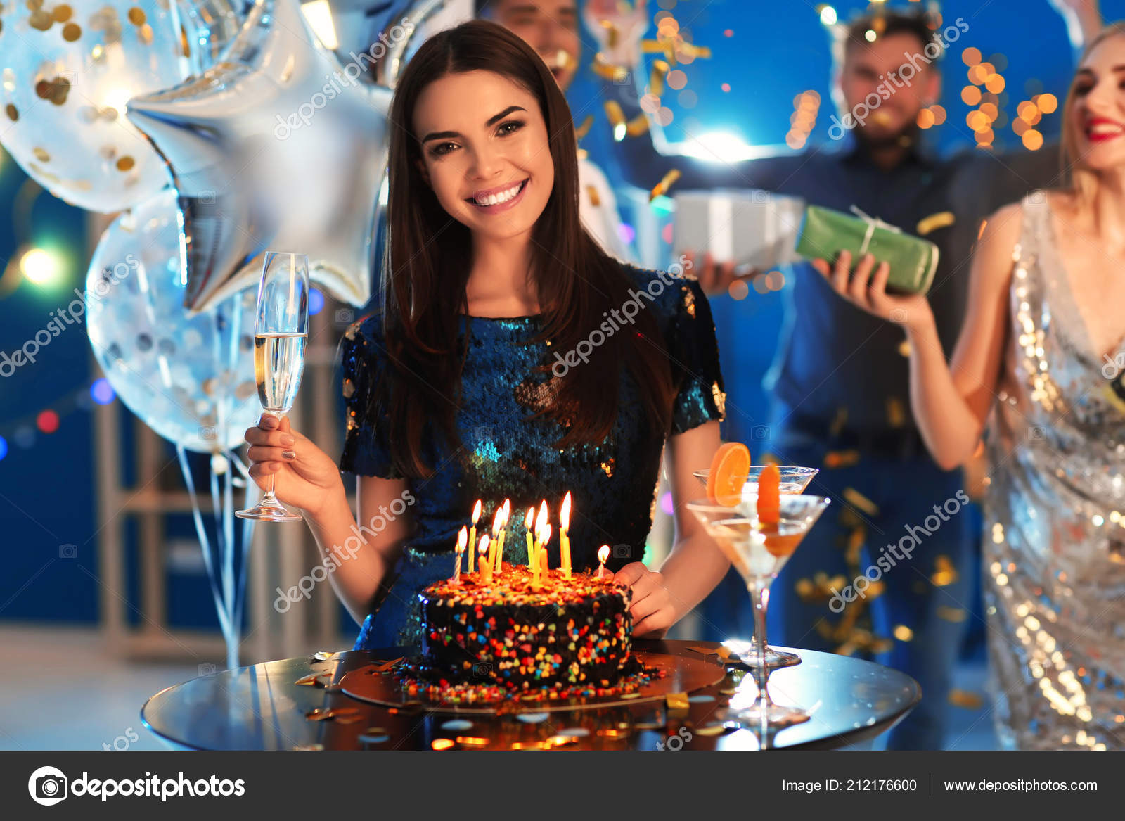 Young Woman Her Birthday Cake Party Club Stock Photo by ©serezniy 212176600