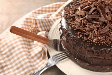Plaka masada, closeup lezzetli çikolatalı kek ile