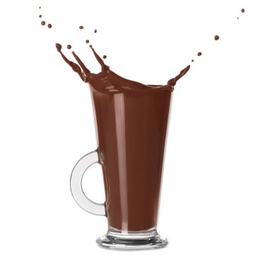 Kakao cam fincan beyaz arka plan üzerinde sıçrama