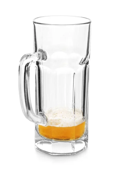 Almost Empty Mug Cold Beer White Background — Stock Photo, Image