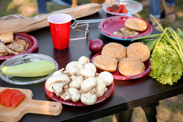 Products Barbecue Party Table Outdoors — Stock Photo, Image