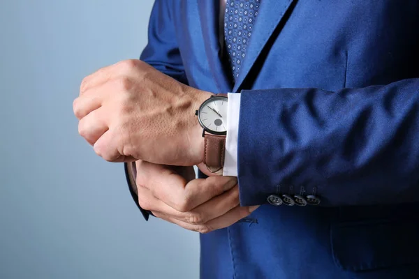 Businessman Elegant Suit Color Background Closeup — Stock Photo, Image