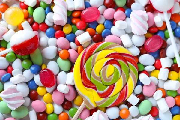 Färgglada Godis Med Marshmallows Närbild — Stockfoto