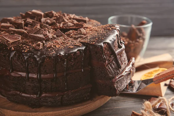 Finom Csokoládé Torta Fából Készült Tábla Vértes Lemez — Stock Fotó