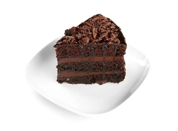 Lemez Darab Finom Csokoládé Torta Fehér Háttér — Stock Fotó