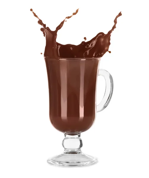 Splash Cocoa Glass Cup White Background — Stock Photo, Image