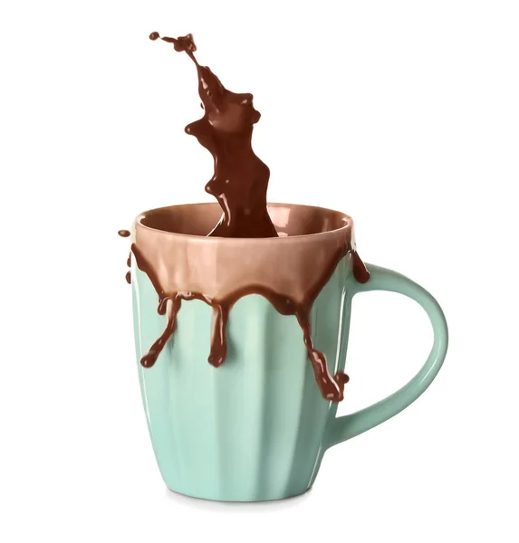 Splash Cocoa Cup White Background — Stock Photo, Image