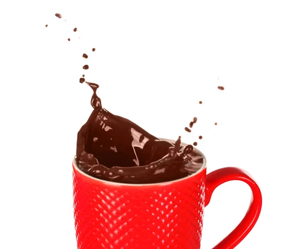 Splash Cocoa Cup White Background — Stock Photo, Image