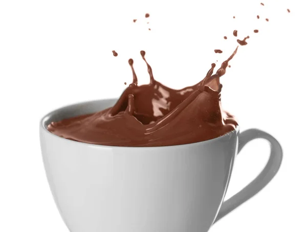 Spritzer Kakao Tasse Auf Weißem Hintergrund — Stockfoto