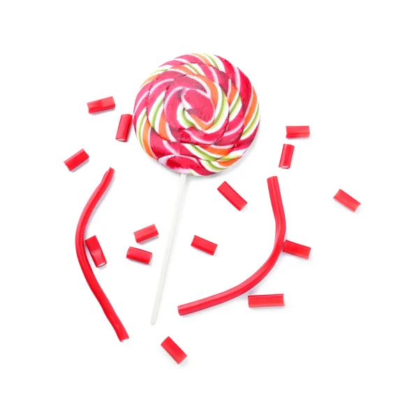 Colorful Lollipop Chewing Candies White Background — Stock Photo, Image