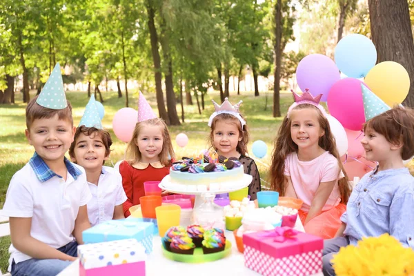 Cute Children Celebrating Birthday Outdoors — Stock Photo, Image