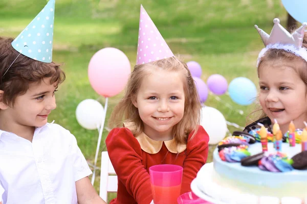 Cute Children Celebrating Birthday Outdoors — Stock Photo, Image